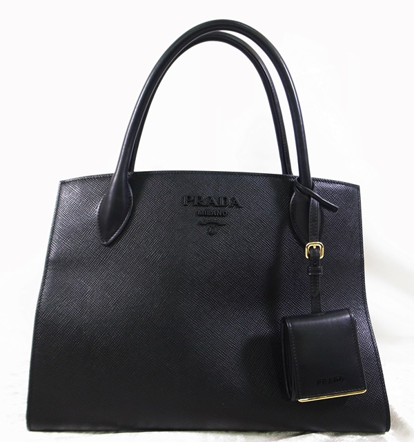 美品△PRADA プラダ△サフィアーノ モノクローム△2WAY バッグ 1BA155